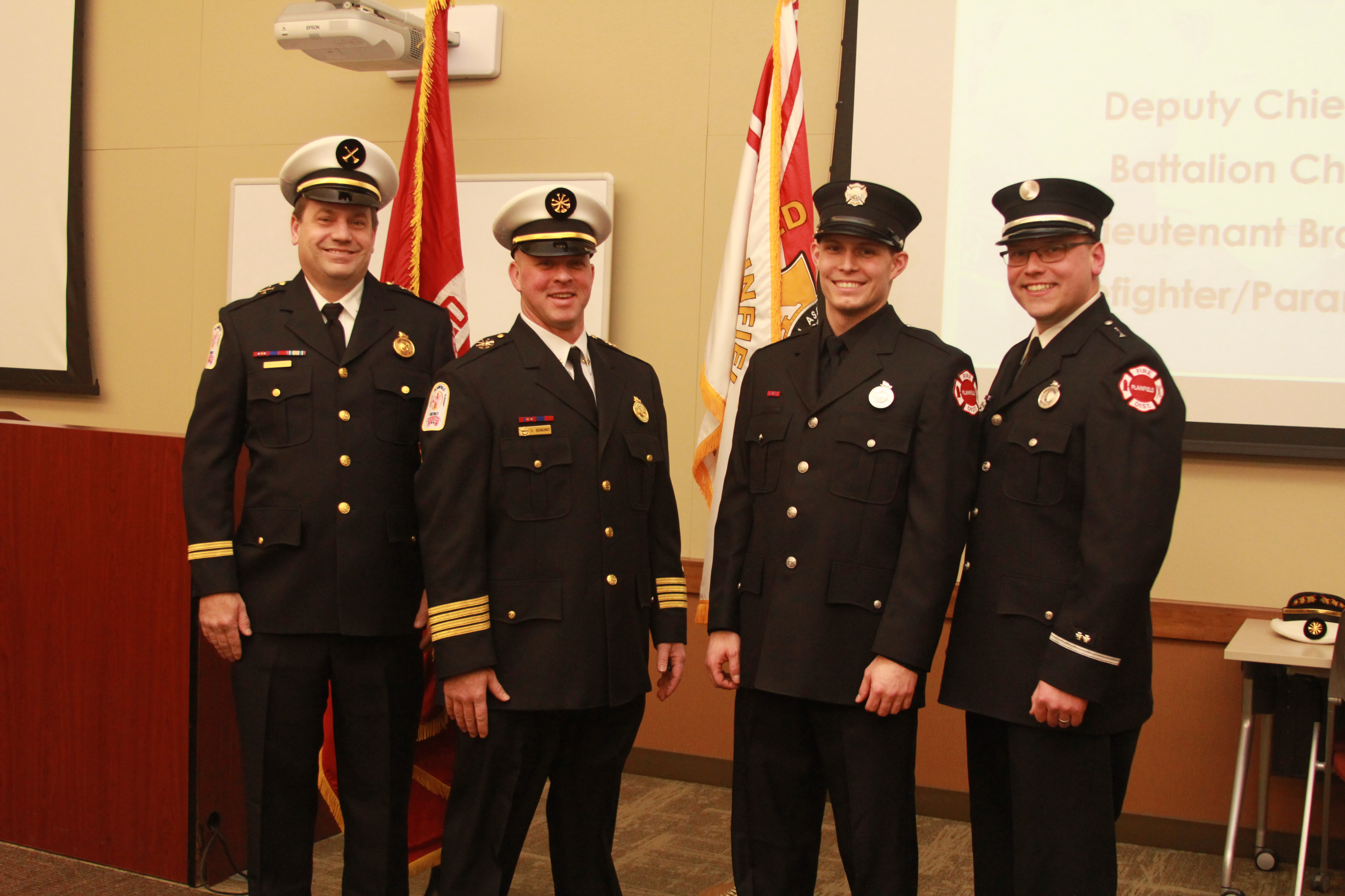 Pictured left to right: Battalion Chief Charles Kraft, Deputy Chief Vito Bonomo III, Firefigher/Paramedic Kevin Teper & Lieutenant Brandon Vainowski